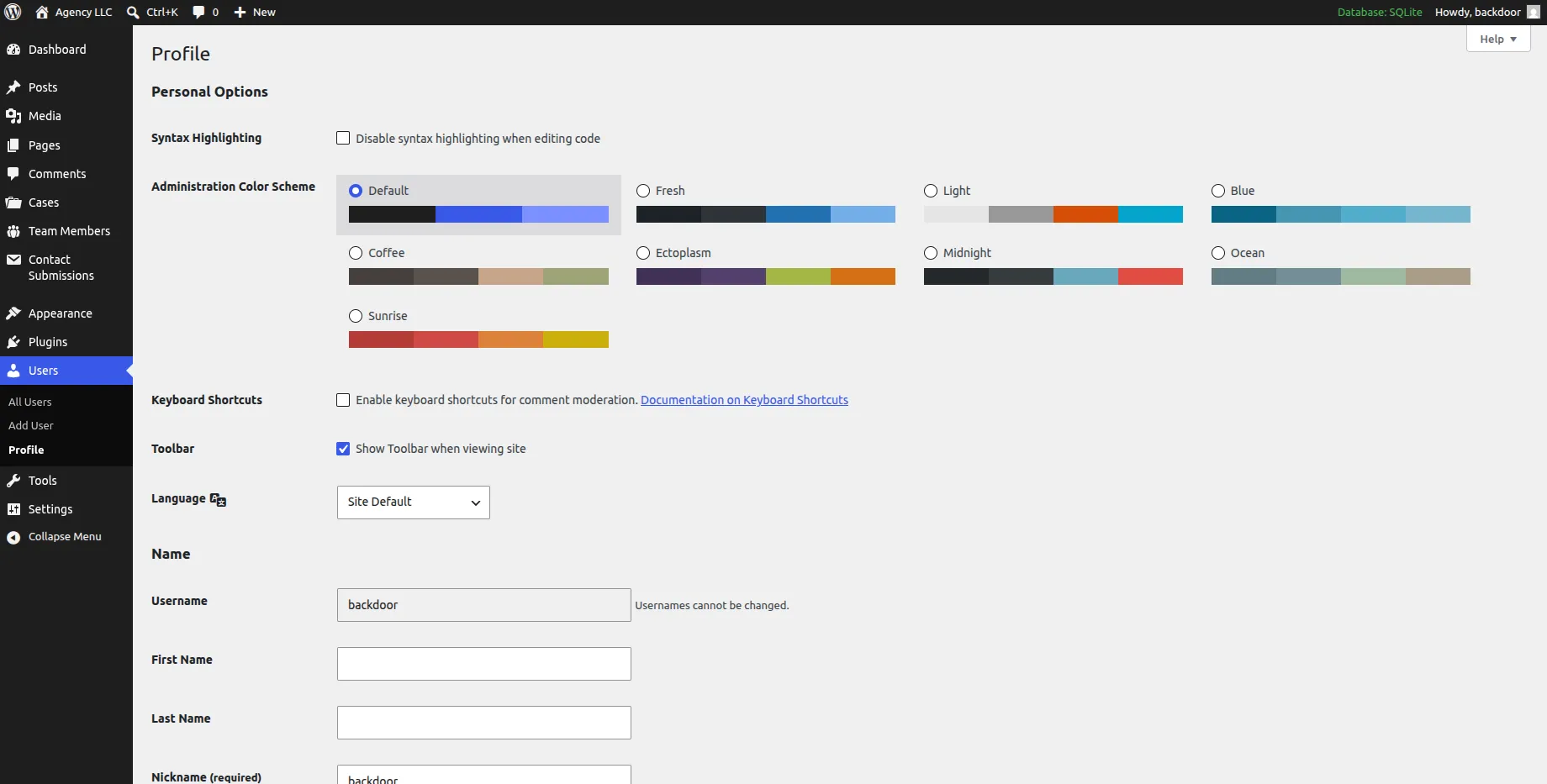WordPress login page